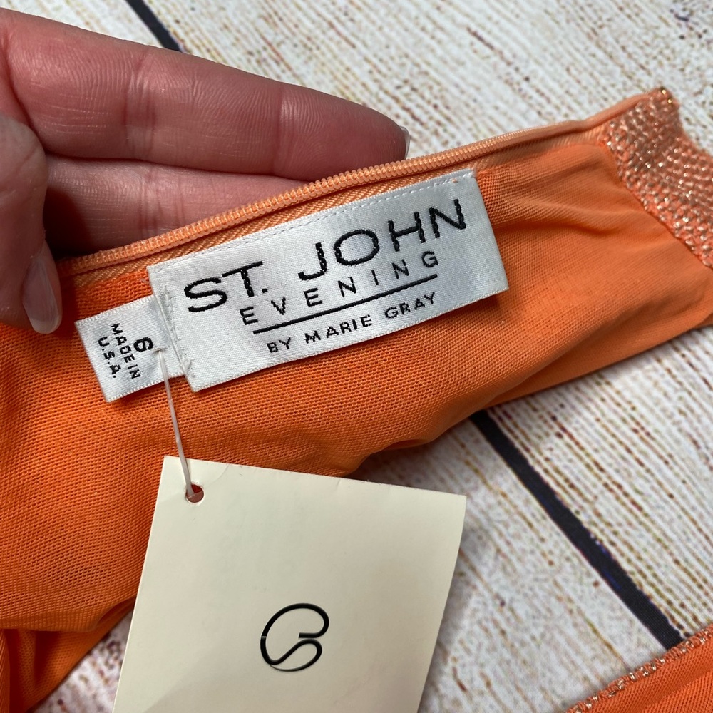 St. John Coral Orange Halter Maxi with Floral Neck Accent - Picture 5 of 13
